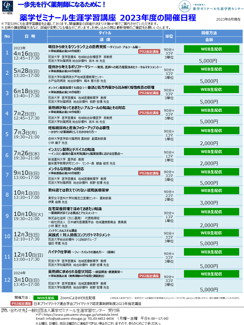2023年度薬ゼミ生涯学習センター公開講座一覧