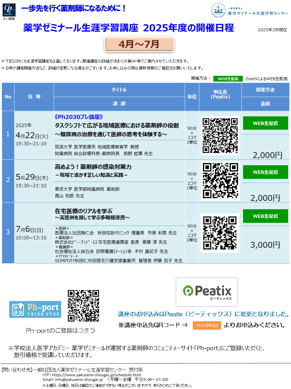 2025年度薬ゼミ生涯学習センター公開講座一覧